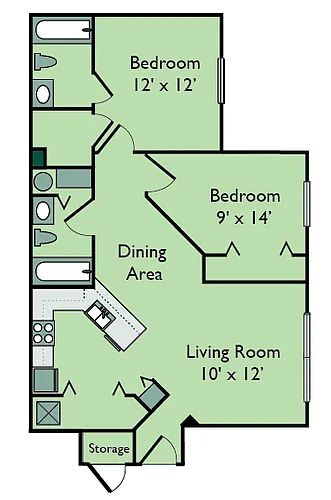 Floor plan Two Bedroom Two bathroom 60%
