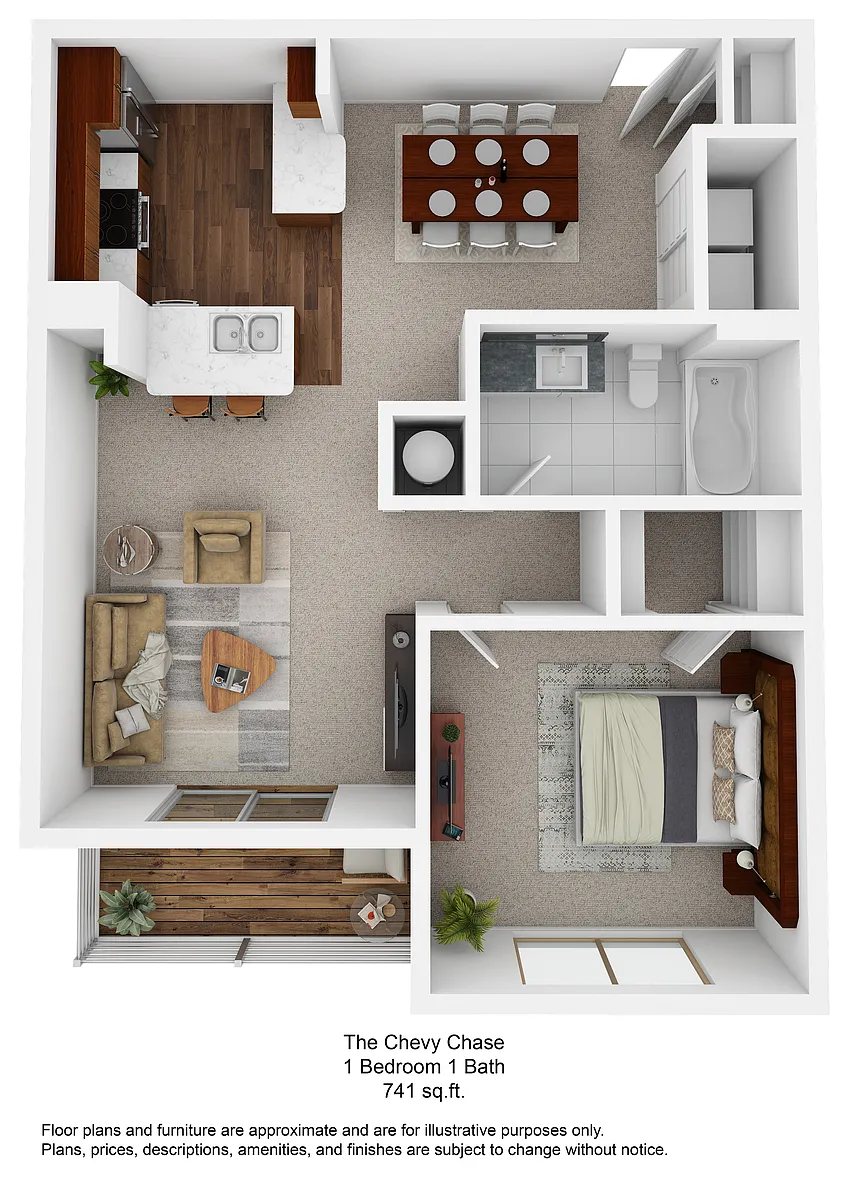 Floor plan A1 Chevy Chase - One Bedroom, One Bathroom
