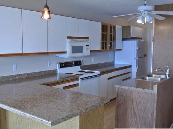 Kitchen with view of lake