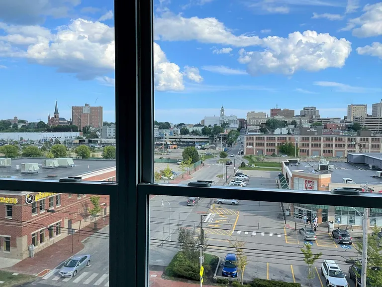 The city view from apartment 425 - The Linden's special top floor, corner one-bedroom with amazing city and Back Cove views!