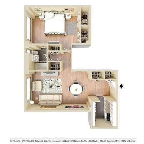Floor plan 1 Bedroom 1 Bath-600