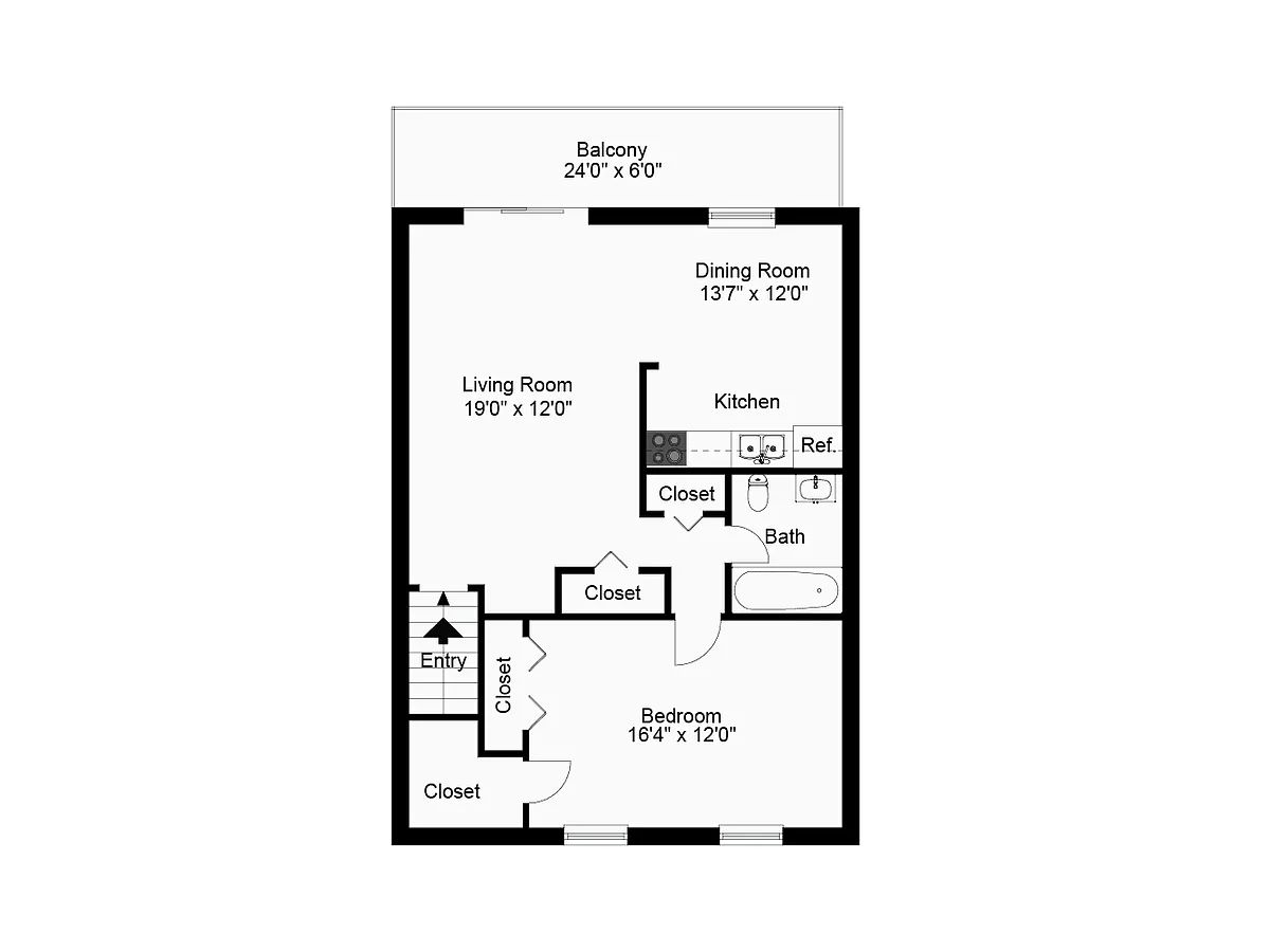 Floor plan One Bedroom 2nd Floor
