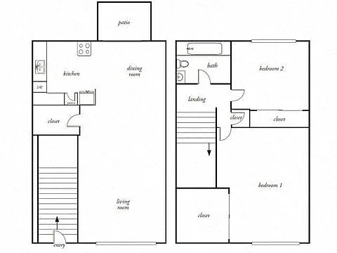 Floor plan 2 Bedroom, 1 Bath Townhouse