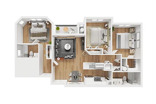 Floor plan 3BD, 2BTH C1