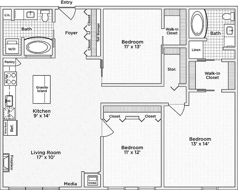 Floor plan 3 Bedroom - 1365sf