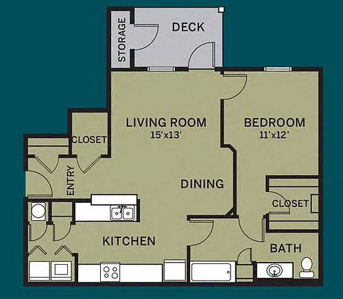 Floor plan 1 Bdrm 1 Bath - Renovated