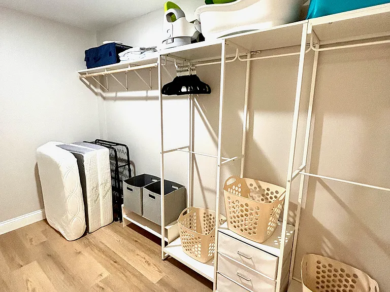 Left-To-Right: pack-n-play, adjustable height potty, baby bath w/ infant insert, teal blue tub base/stool, pink potty seat, twin rollaway bed w/ 4" mattress