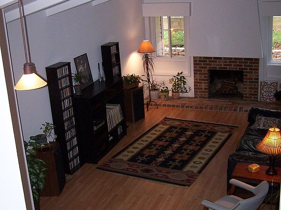 Spacious living room with fireplace