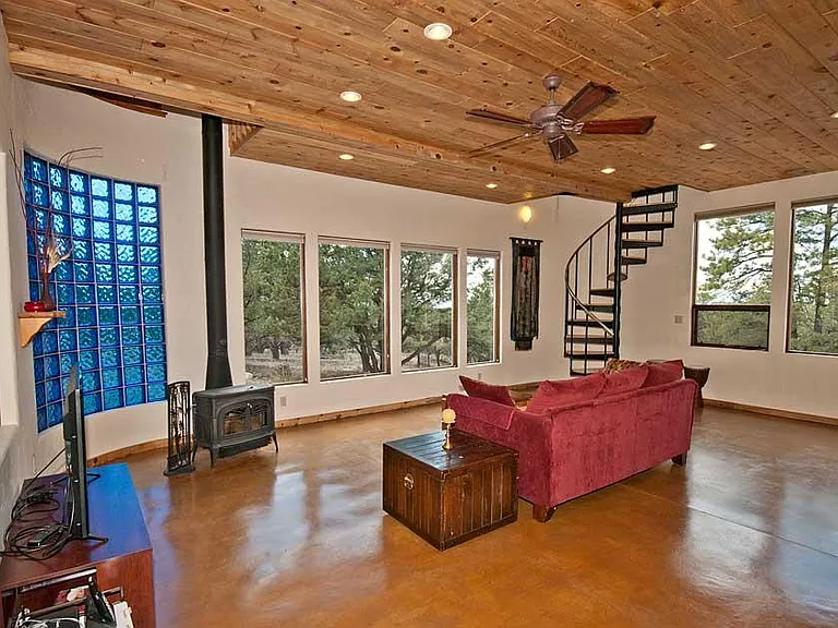 Living room with wood burning stove