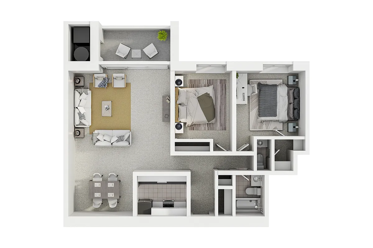 Floor plan Highrise 2 Bedroom & 1.5 Bath