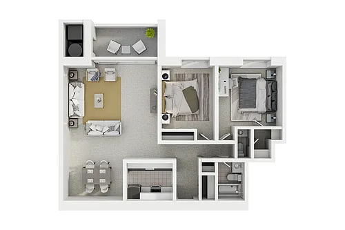 Floor plan Highrise 2 Bedroom & 1.5 Bath