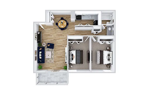 Floor plan Two Bedroom, One Bath