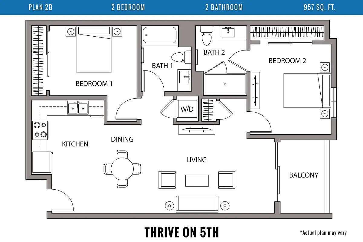 Floor plan 1 Bedroom, 2 Bath + Office/Flex Space