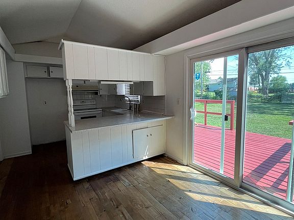 Kitchen with view of deck