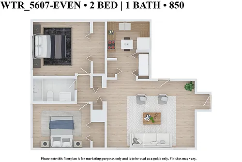 Floor plan Two Bedroom One Bath - WTR850