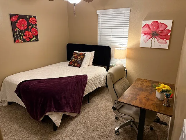 Private Furnished Bedroom with Desk.