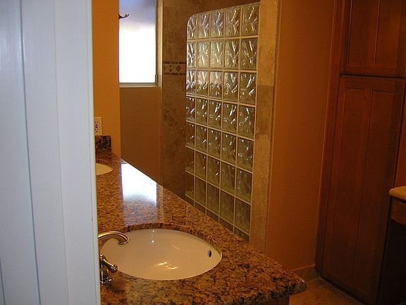 New Custom Cabinets with Glassblock shower