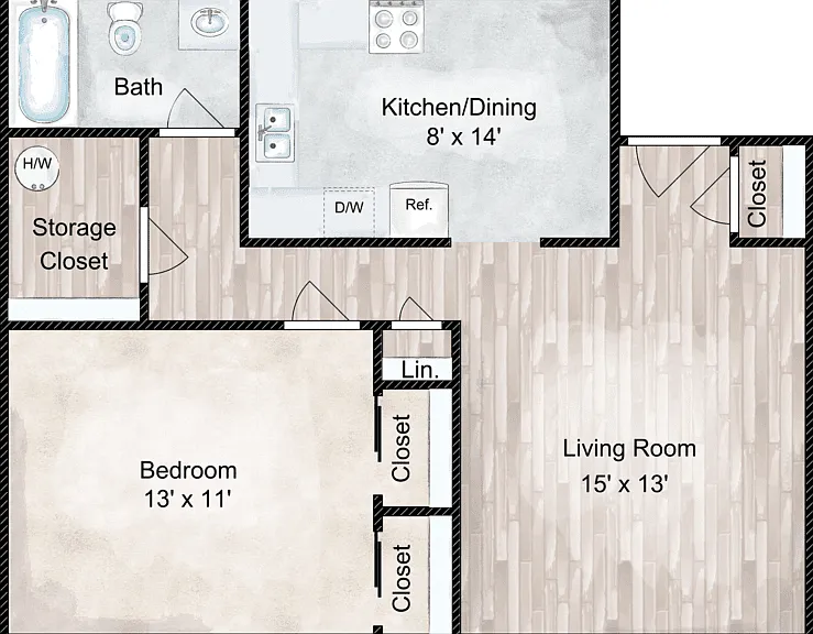Concord 1 Bedroom Floorplan Diagram