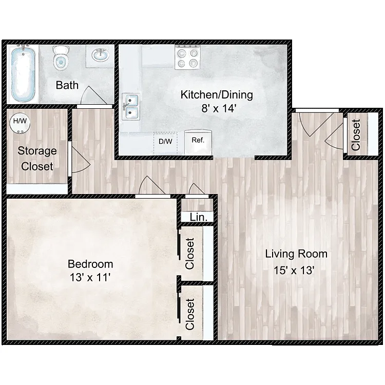 Floor plan Concord 1 Bedroom