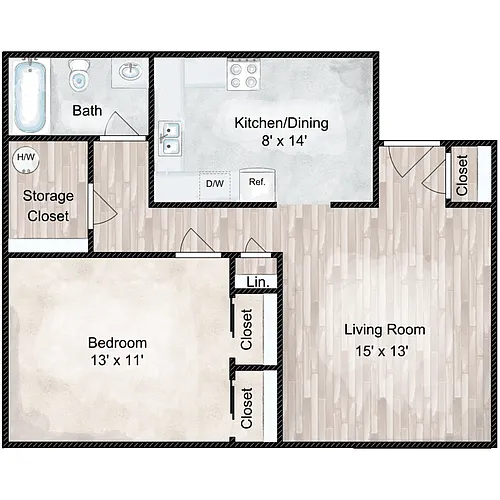Floor plan Concord 1 Bedroom