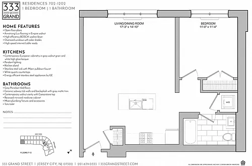 Floor plan 333 GRAND - 1 BEDROOM FLOOR PLAN AQ