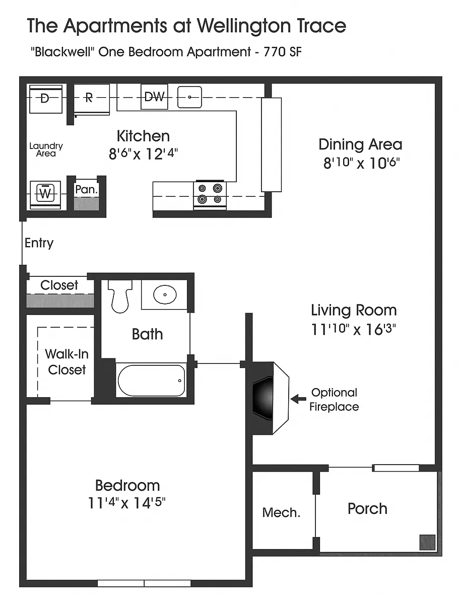 Floor plan 1BR 1BA (770sf)