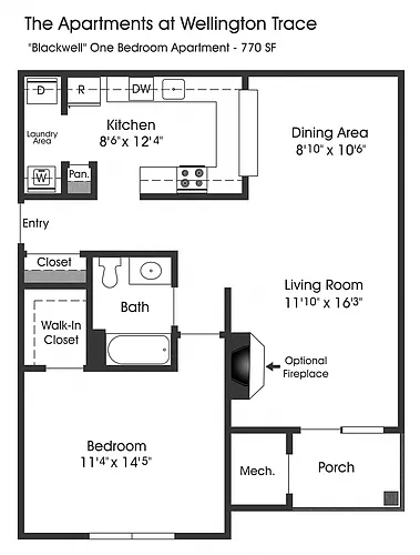 Floor plan 1BR 1BA (770sf)