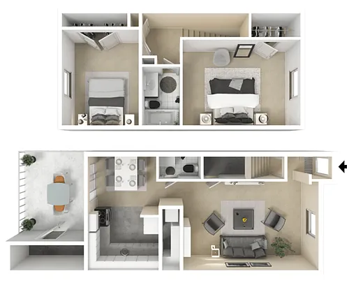 Floor plan 2 Bedroom 1.5 Bathroom Townhome