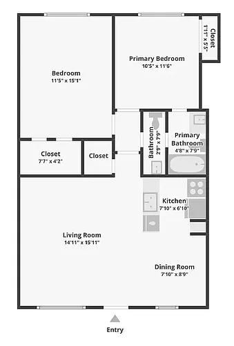 Floor plan 2BR Bottom Floor with Yard