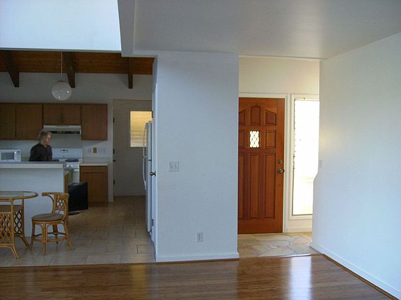 View of entry door from living room.