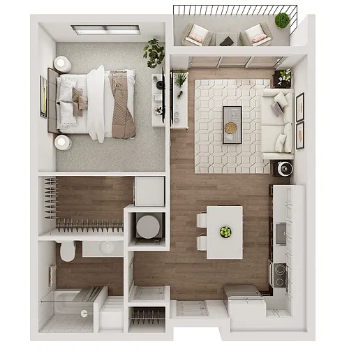 Floor plan 1 Bedroom, 1 Bathroom - 641 SF