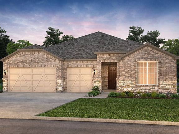 The Renown, a one-story home with 3-car garage, shown with Home Exterior LS202