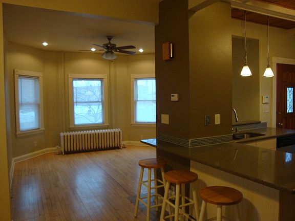 View of living room & kitchen from dining room