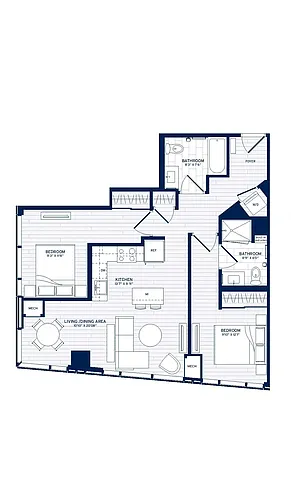 Floor plan 2 Bed/2 Bath-E4