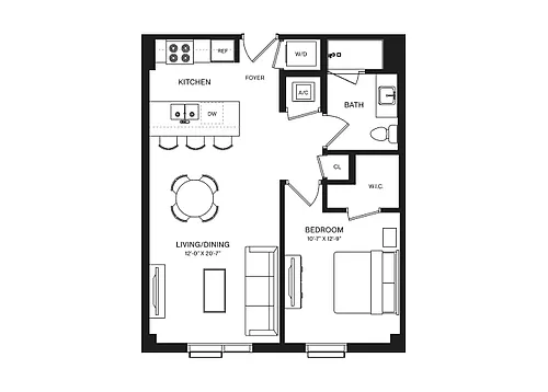 Floor plan 1 Bed/1 Bath-A1L