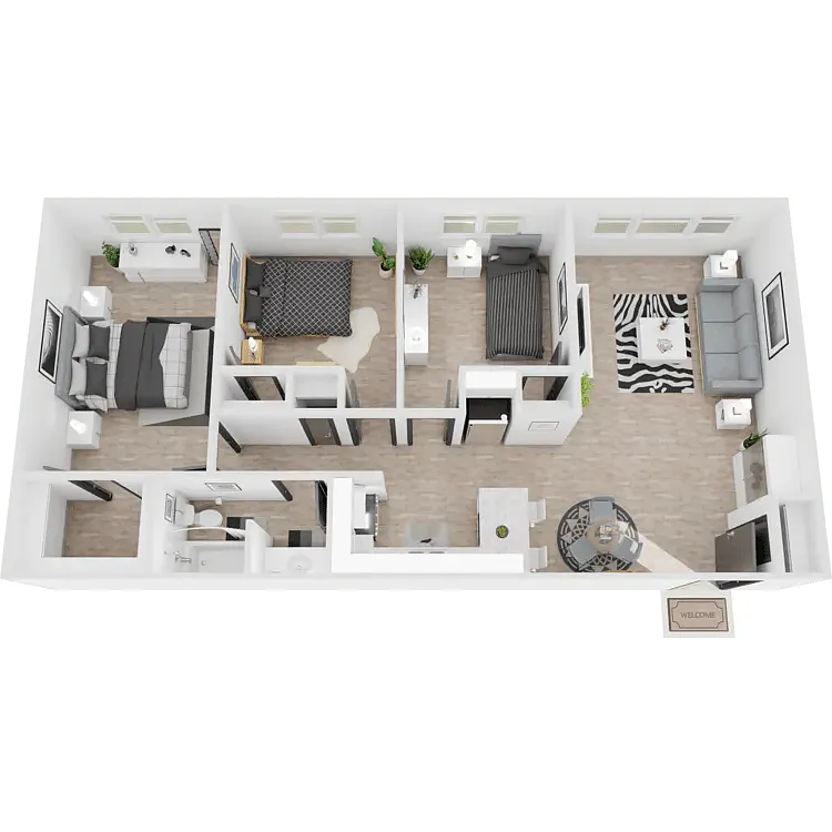 Floor plan Modern Three Bedroom One Bath