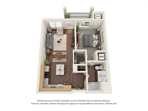 Floor plan One Bedroom C - 50%