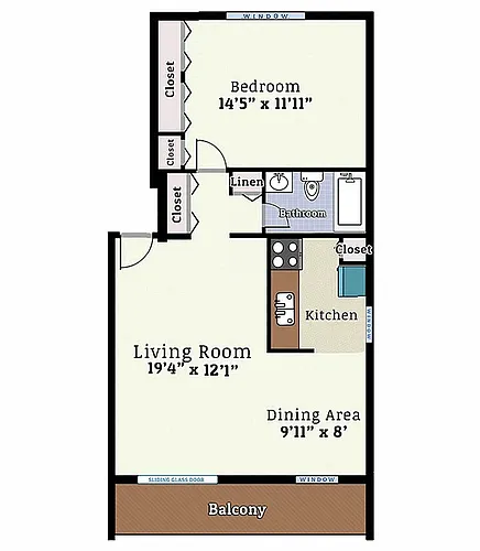 Floor plan 1 Bedroom Corner Balcony