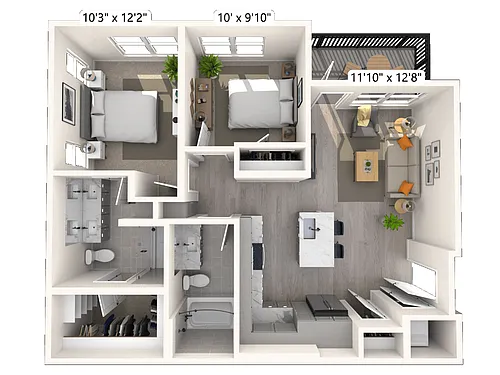 Floor plan B1.3 2x2 903 SF