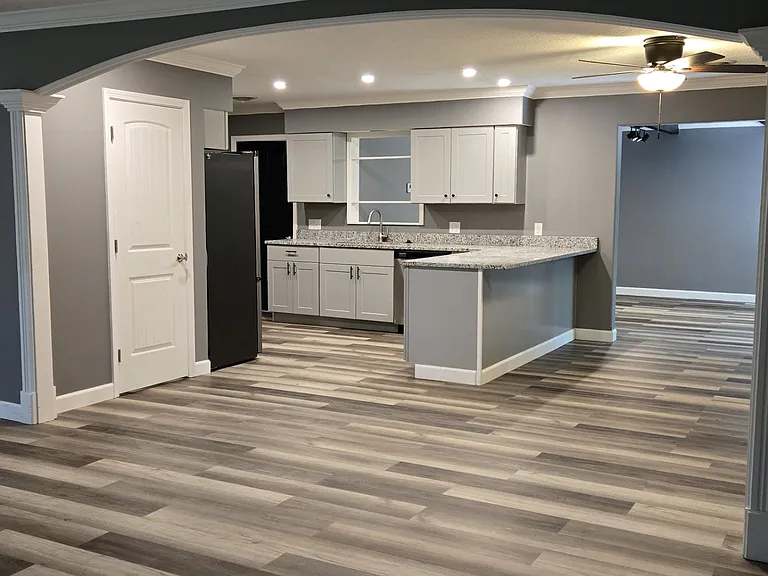 Living room looking into kitchen