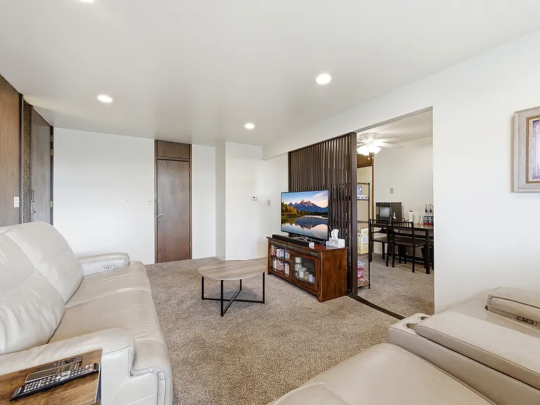 Living room looking into dining