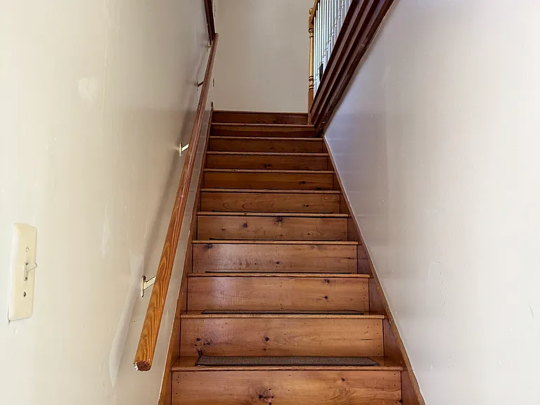Side Entrance: Oak Stairs with Carpeted Treads.
