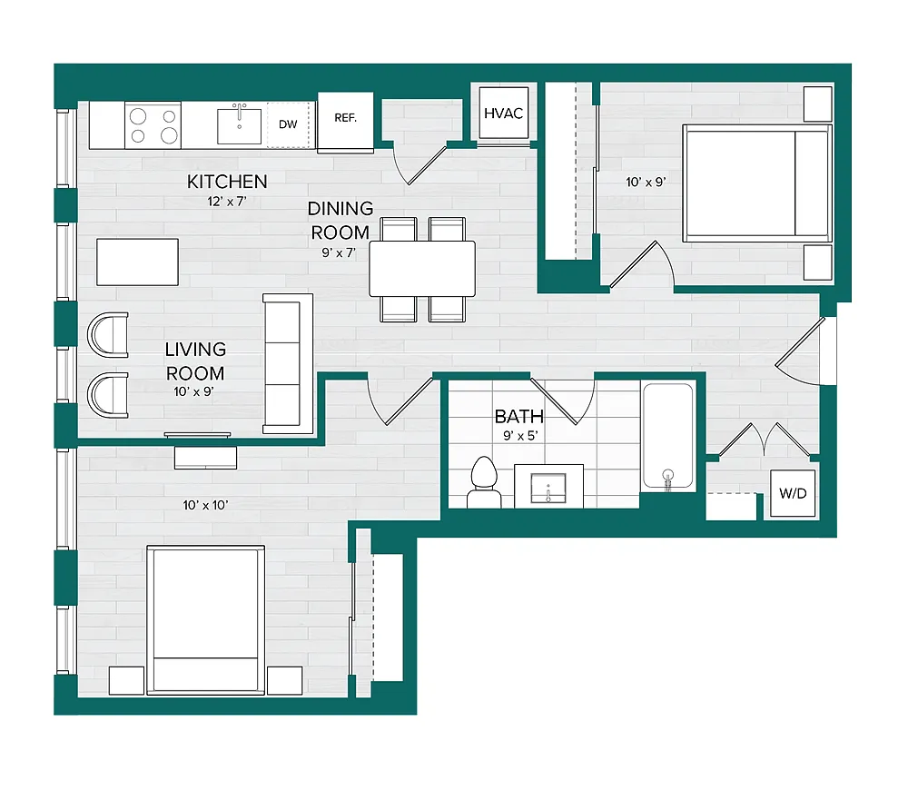 Floor plan 1 Bed 1 Bath Den-D8.1
