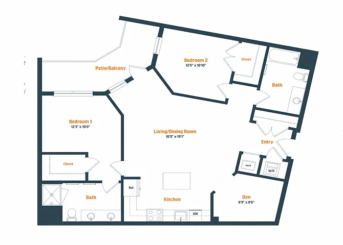 Floor plan B21D HP | 2 Bed | 2 Bath | Den