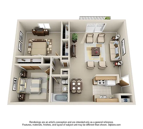 Floor plan 2 Bed, 1 Bath Garden