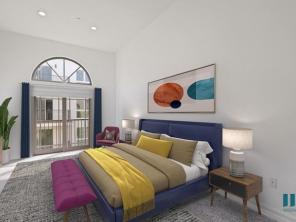 Bedroom with Large-Size Windows and Balcony