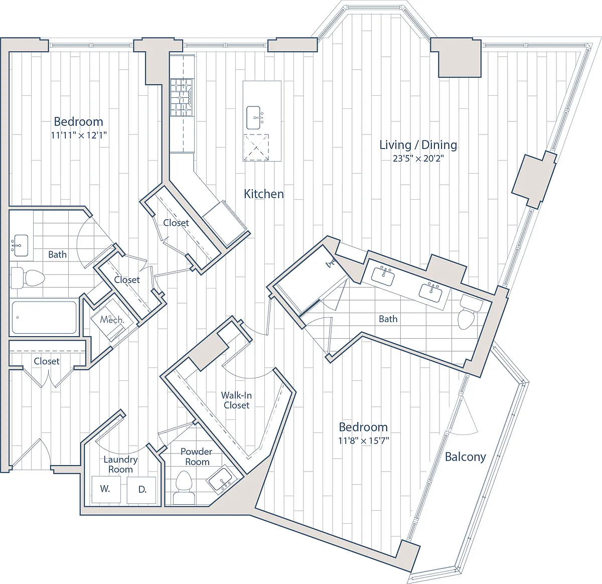 Floor plan 2 Bed/2.5 Bath-E1-a