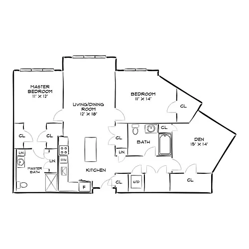 Floor plan Design 2X with Den - W