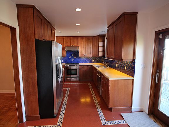 Kitchen with sliding door out to deck