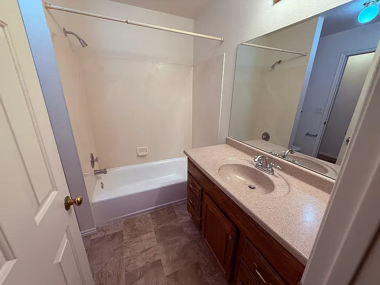 Bathroom upstairs. Taken from doorway into master.